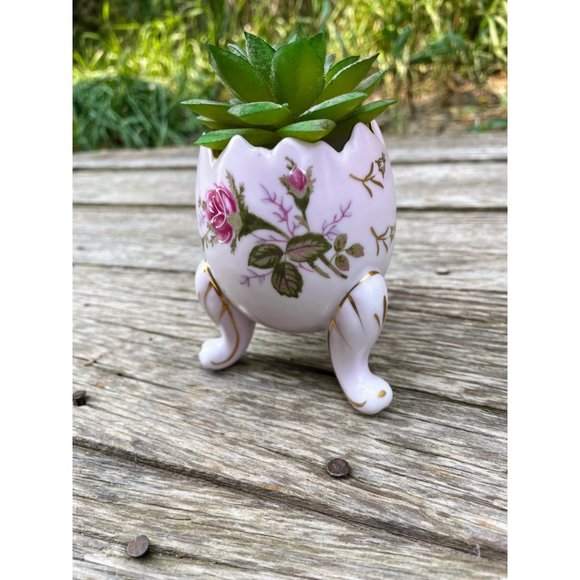 Vintage 1950s Porcelain Egg Shaped Footed  Vase planter Napco Handpainted - Picture 10 of 10